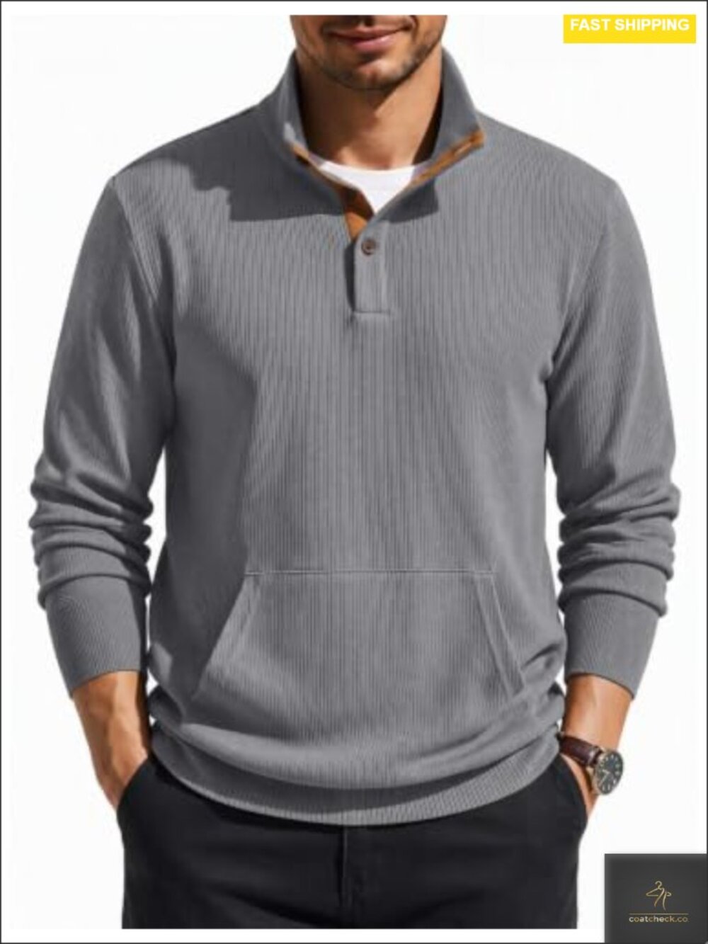 Men's Quarter Button Corduroy Pullover Sweatshirt Long Sleeve